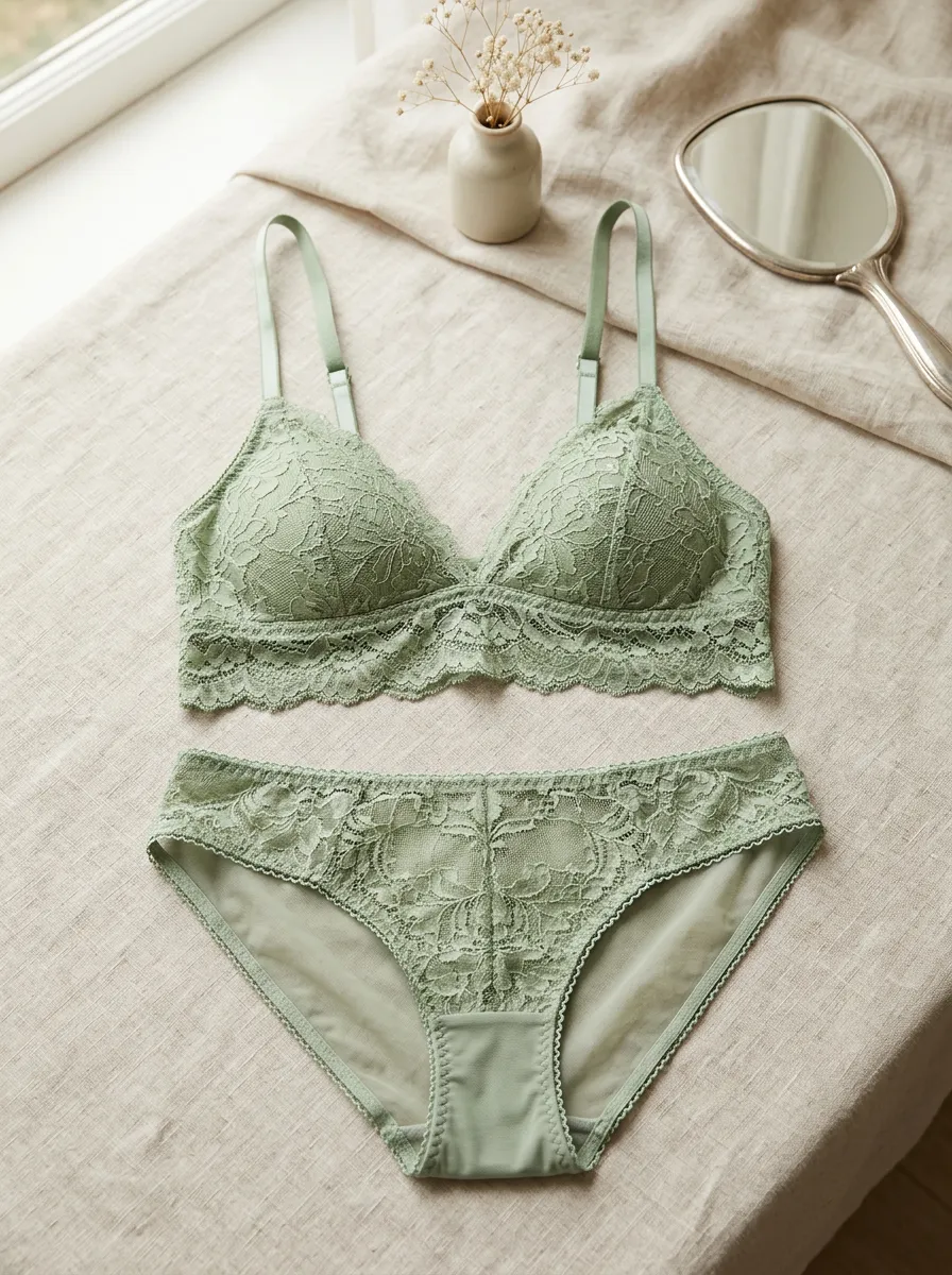 Women's Floral Lace And Floral Elastic Underband Lingerie Set