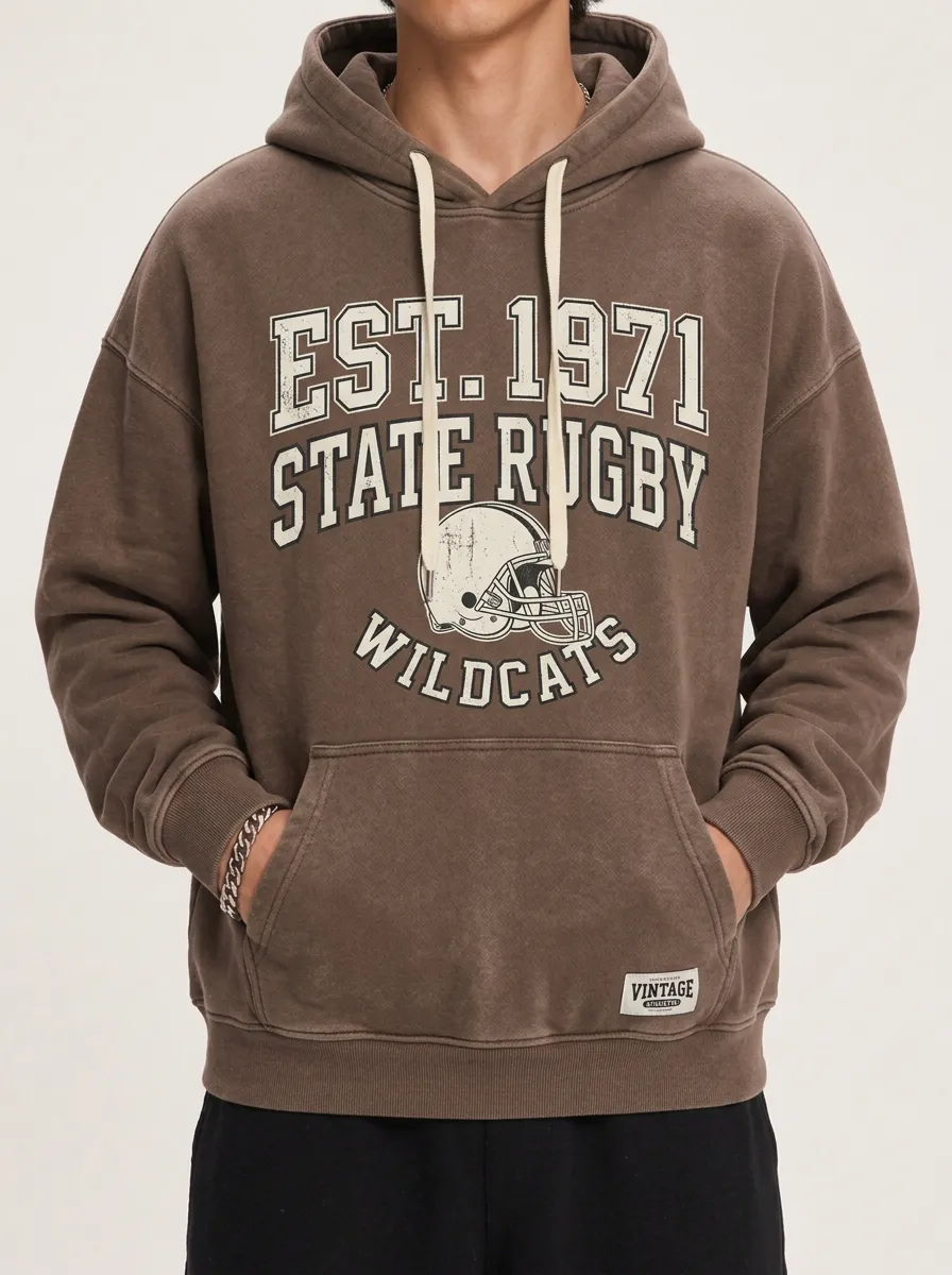 Men's Rugby Sports Lover Wildcats Helmet Printed Hoodie