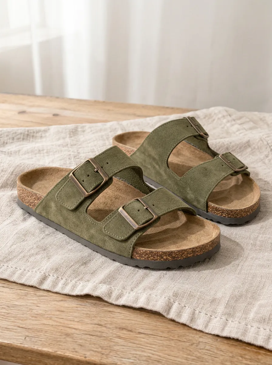 Unisex Classic Suede Double Buckle Cork Sandals