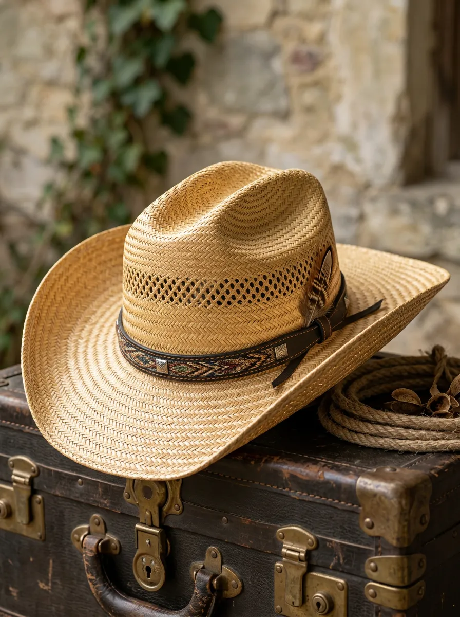 Unisex Straw Cowboy Hat with Stud Details