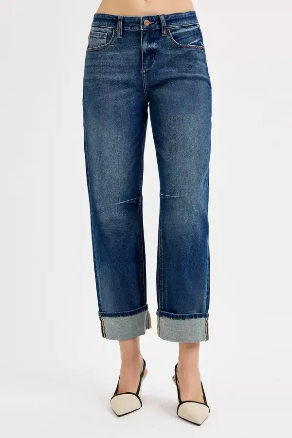 Everyday Cuffed Hem Barrel Leg Jeans