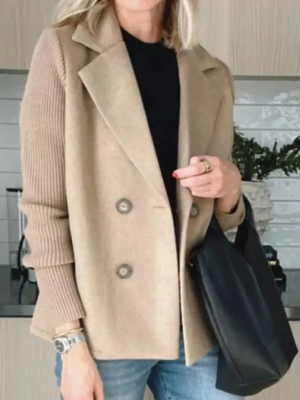Double-Breasted Knit Blazer