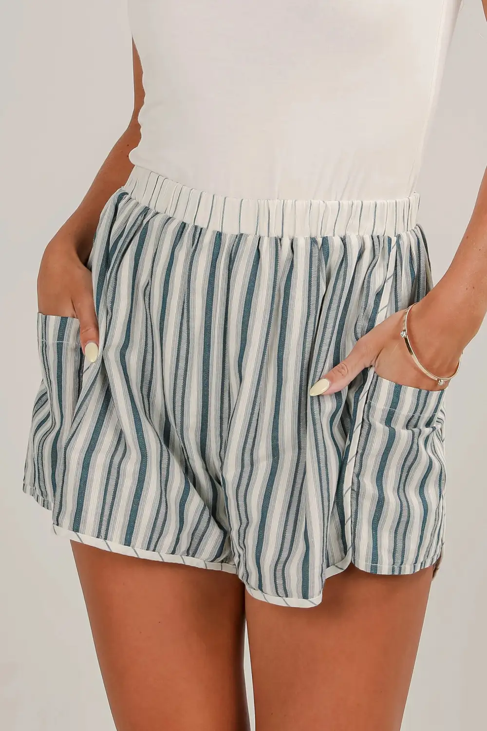 Gray Stripe Elastic Waist Cargo Pocket