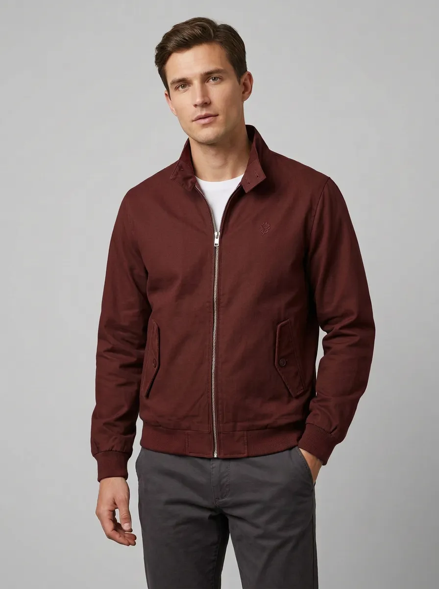 Men's Olive Green Leaf Embroidered Zip-up Jacket