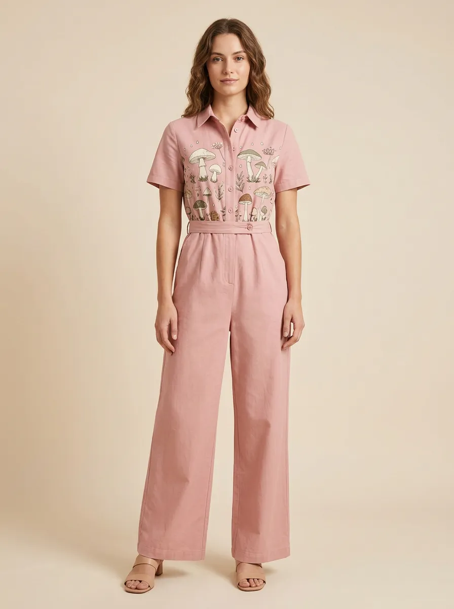 Women's Short-Sleeve Graphic Jumpsuit
