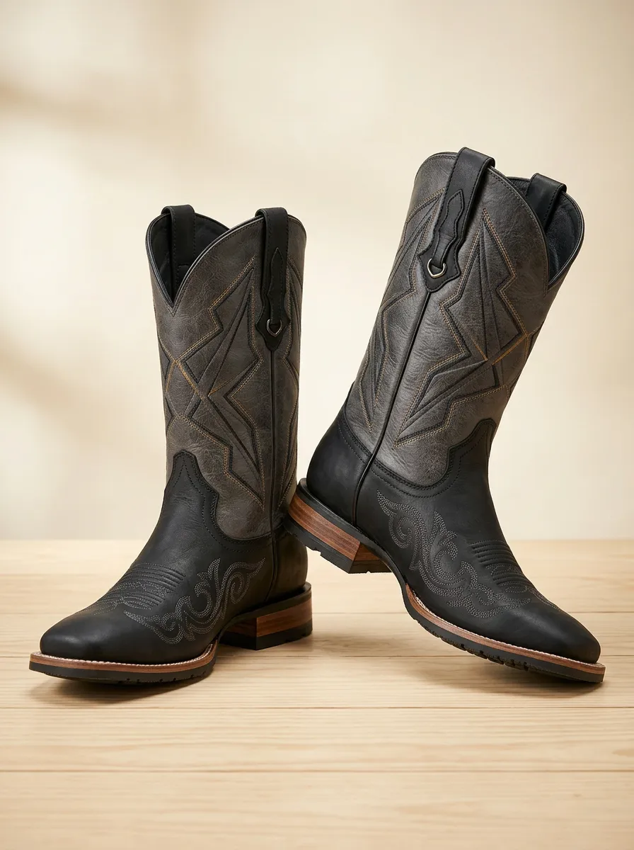 Men's Western Cowboy Embroidered Two-Tone Western Boots