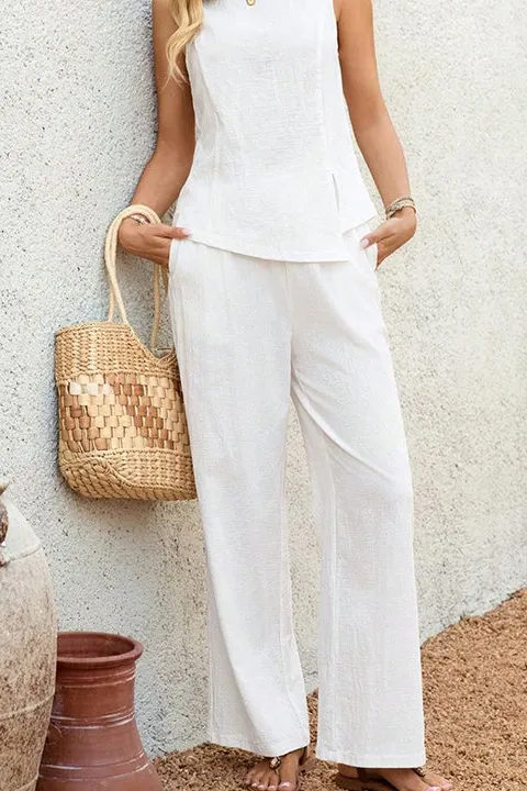 Color Round Neck Two Piece Set