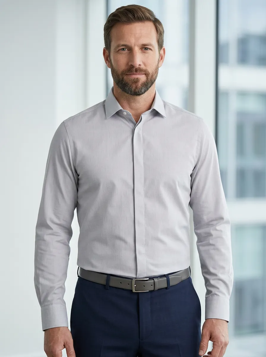Men's Structured Long-Sleeve Solid Dress Shirt