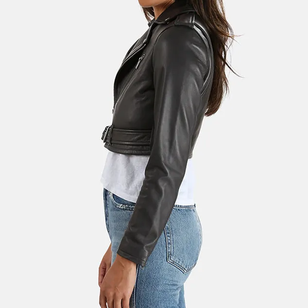 Leather Asymmetric Cropped Jacket