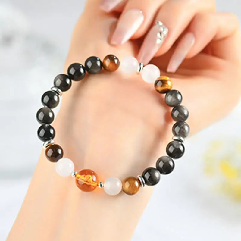 Natural Crystals Obsidian Zodiac Bracelet