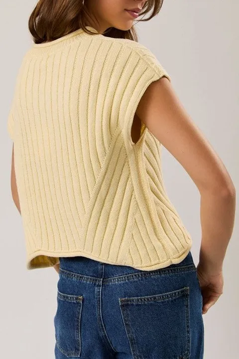 Yellow Ribbed Knit Sleeveless Crop Sweater
