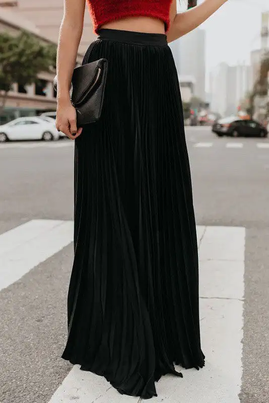 Pleated Casual Maxi Skirt