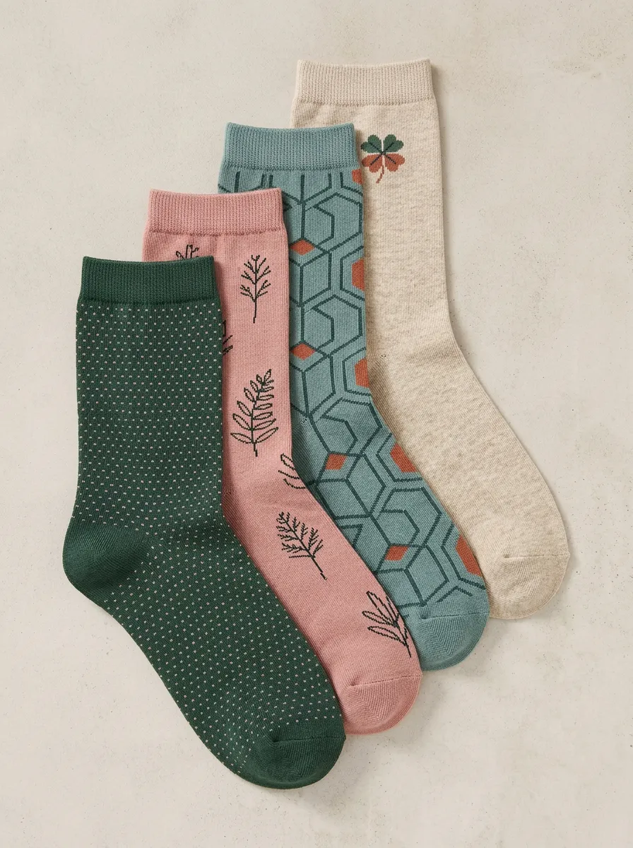 Classic Geometric Four-Pair Casual Socks