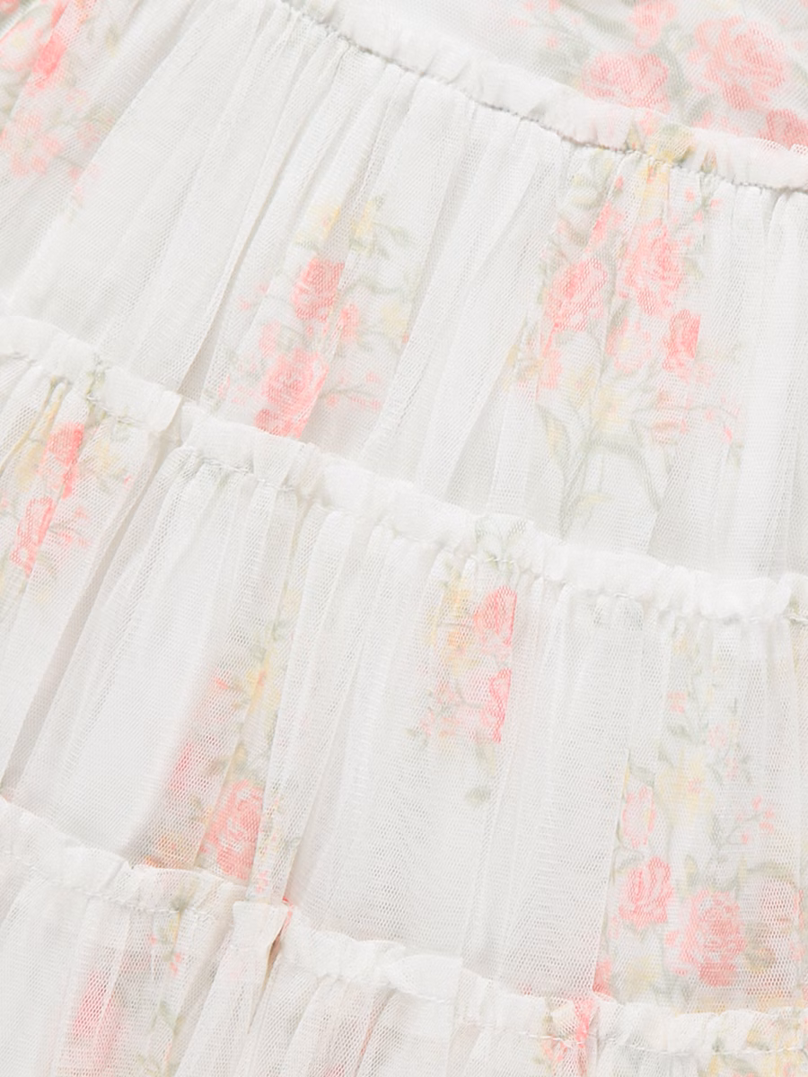 Neutral Floral Mesh Tiered Dress detail 1