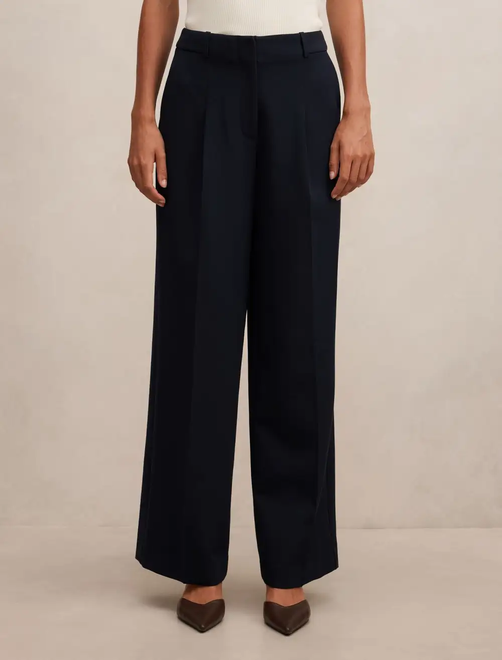 Navy Blue Wide Leg Tailored Pants