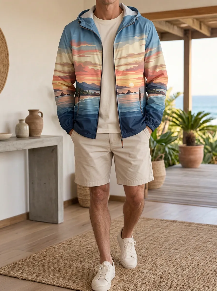 Men's Tropical Beach Sunset Landscape Rugged Journey Jacket