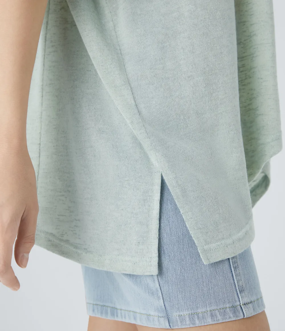 Asymmetric Split Hem Sheer Oversize Casual Top