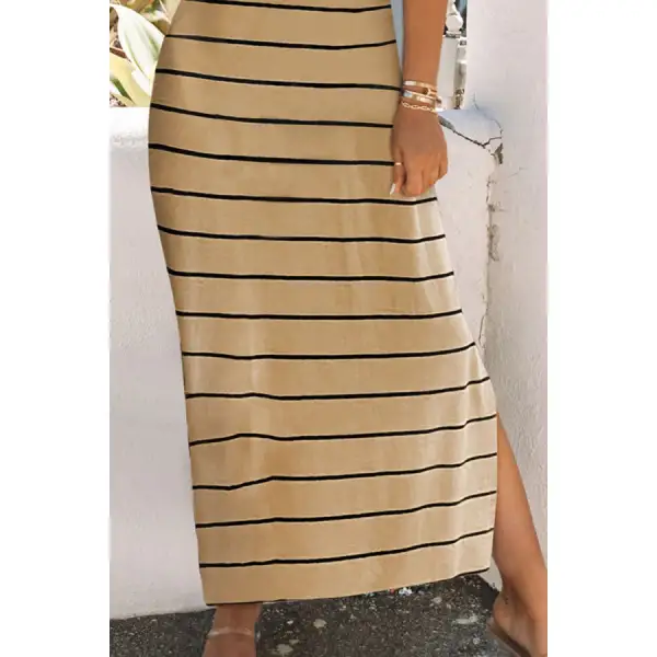 Striped Slit Sleeveless Maxi Dress