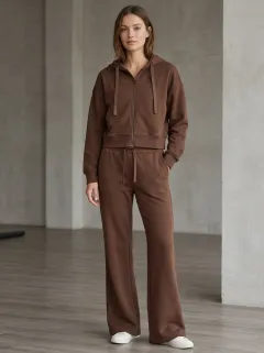 Women's Classic Sport Inspired Cropped Hooded Jacket and Flare Pants Active Set