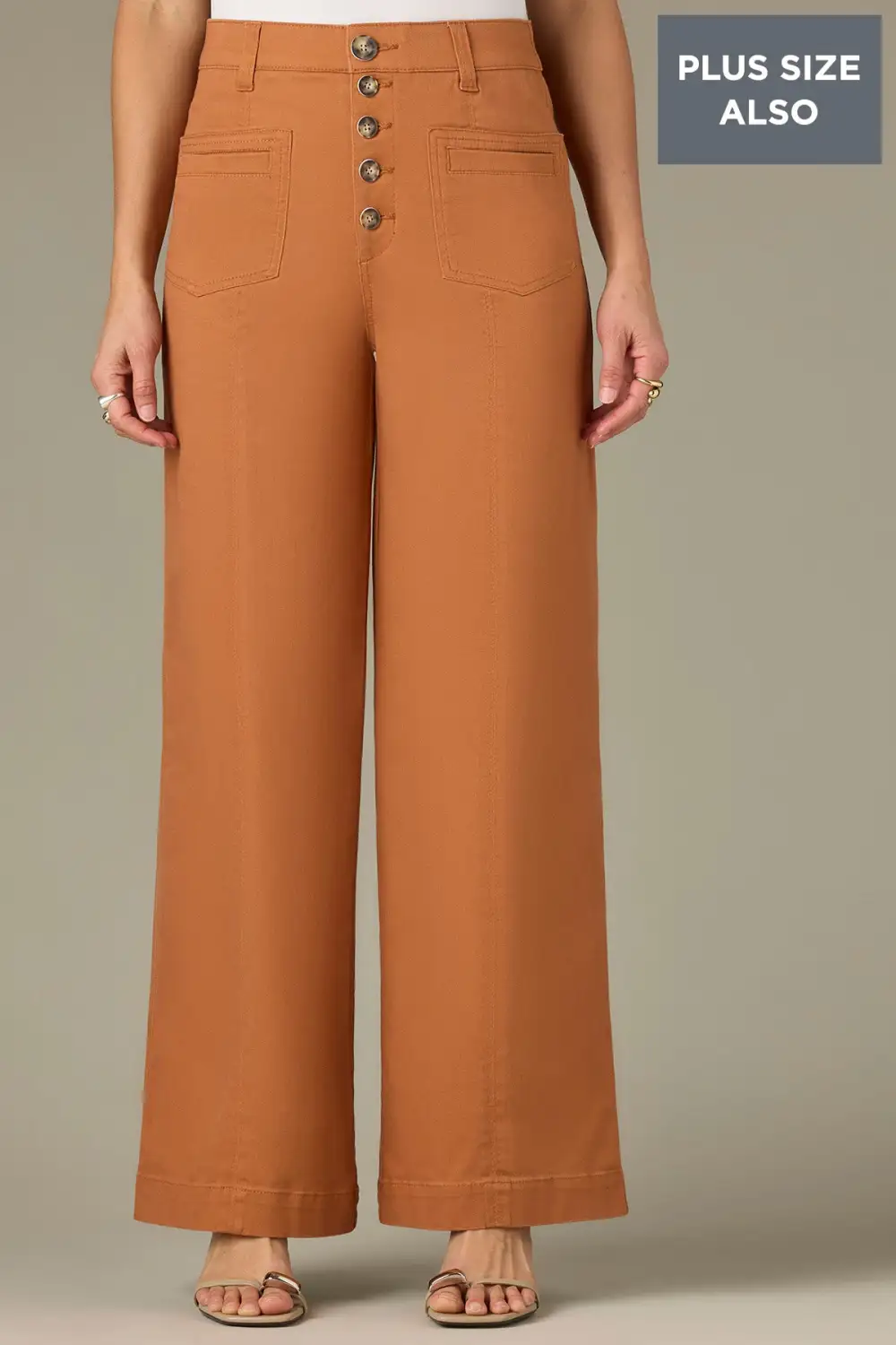 Button Fly Wide Leg Plus Size Pants
