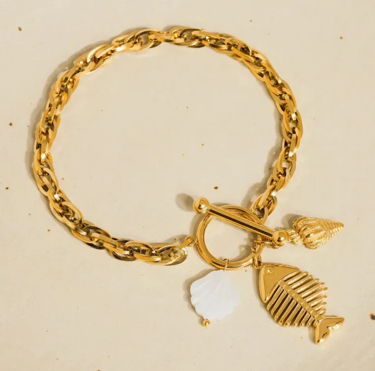 Fishbone Shell Chain Bracelet
