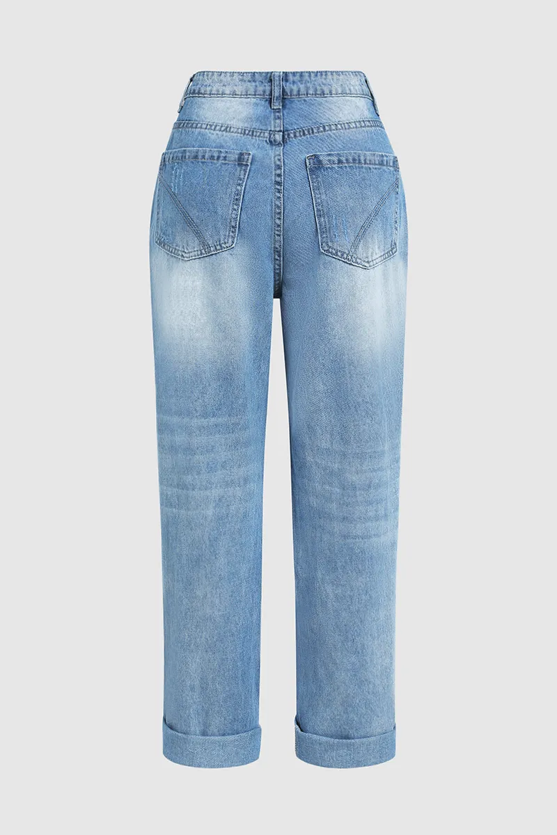 Ripped Button Up Low Waist Jeans