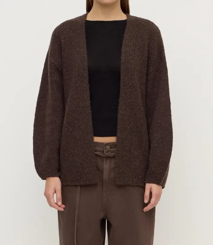 Dark Choc Alpaca Blend Open-Front Cardigan