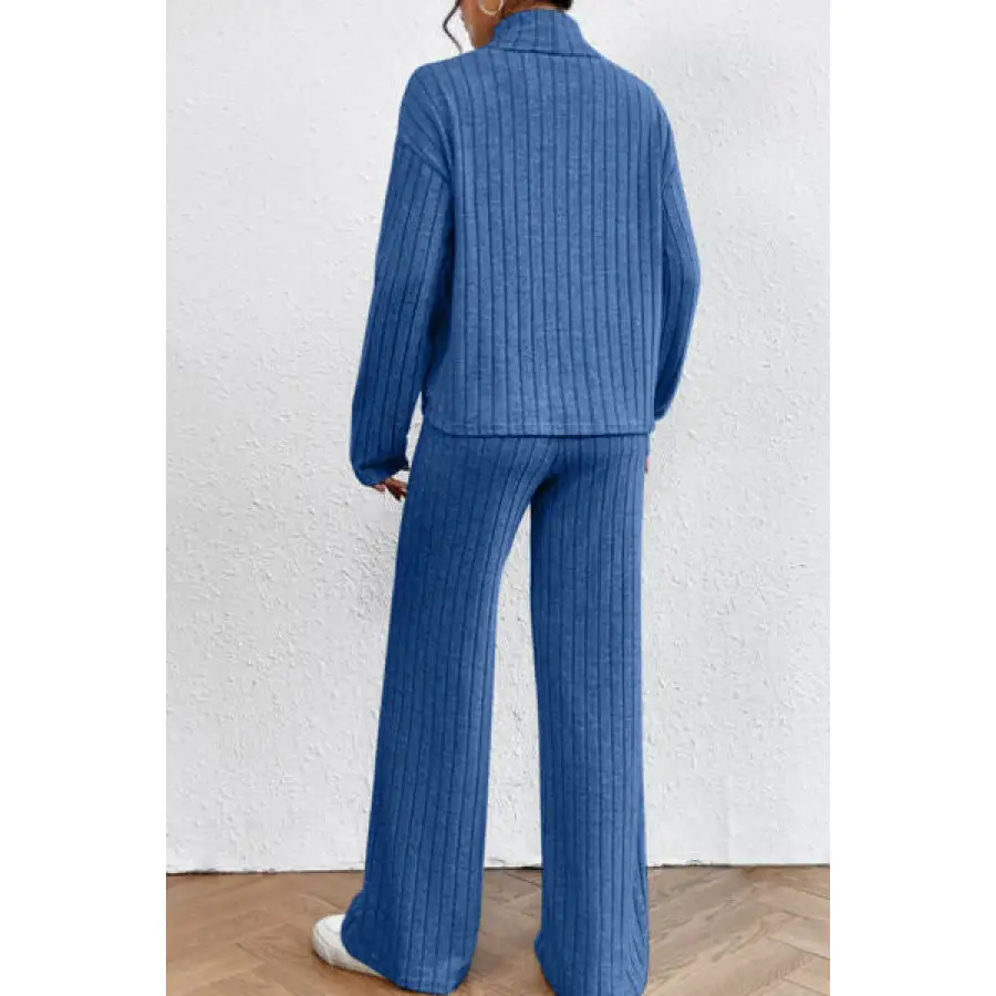 Mock Neck Dropped Shoulder Top and Pants Set