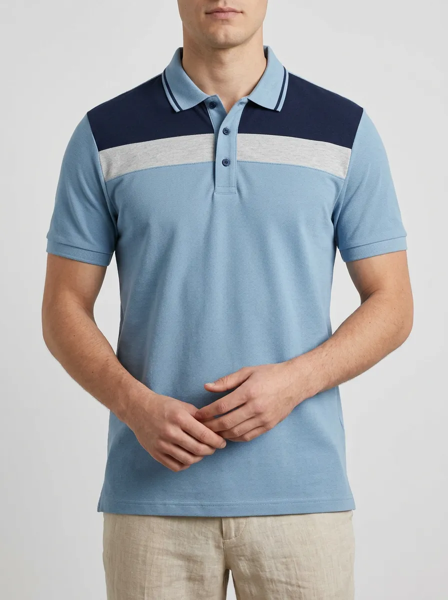Men's Colorblock Striped Pattern Casual Printed Polo Shirt