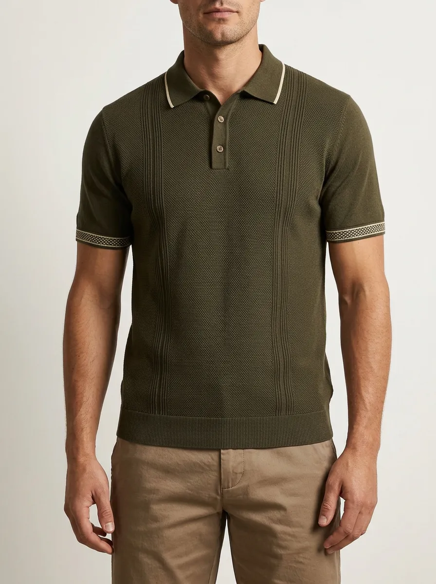 Men's Classic Comfort Textured Knit Polo Shirt
