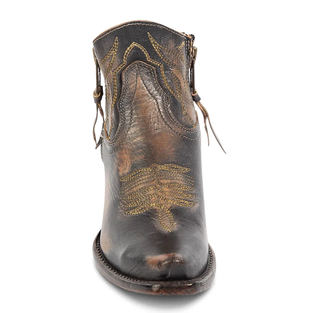 Classic Faux-Leather Distressed Embroidered Zip-Up Western Boots