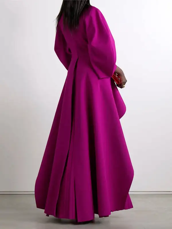 Tiered Pleated Long Neck Maxi Dress