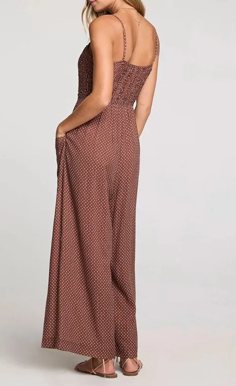 Brown Smocked Waist Wide Leg Jumpsuit