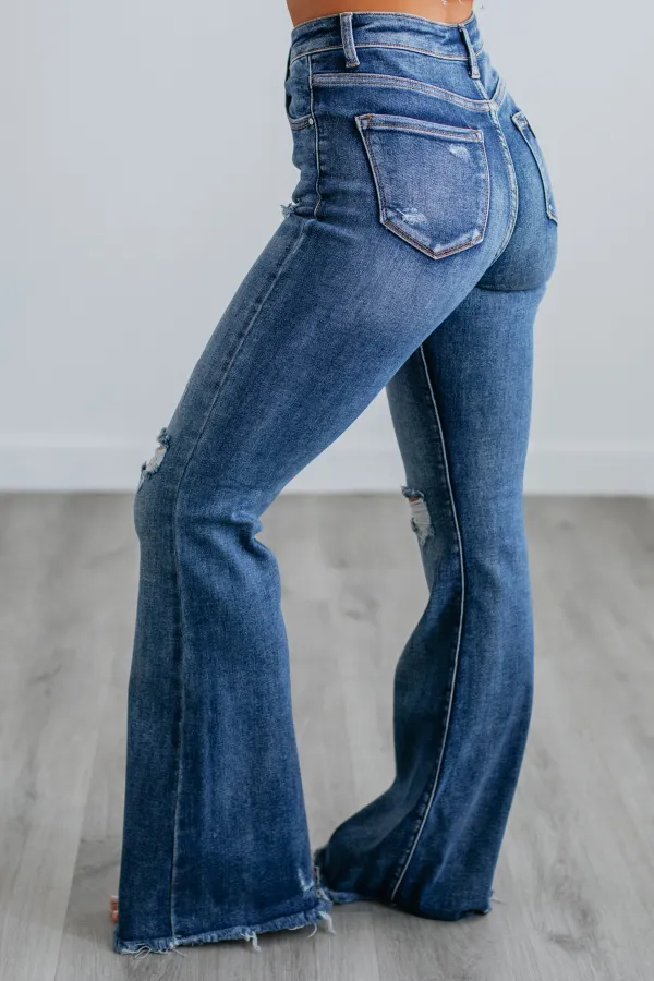 Women's High Rise Frayed Hem Cotton Blend Jeans