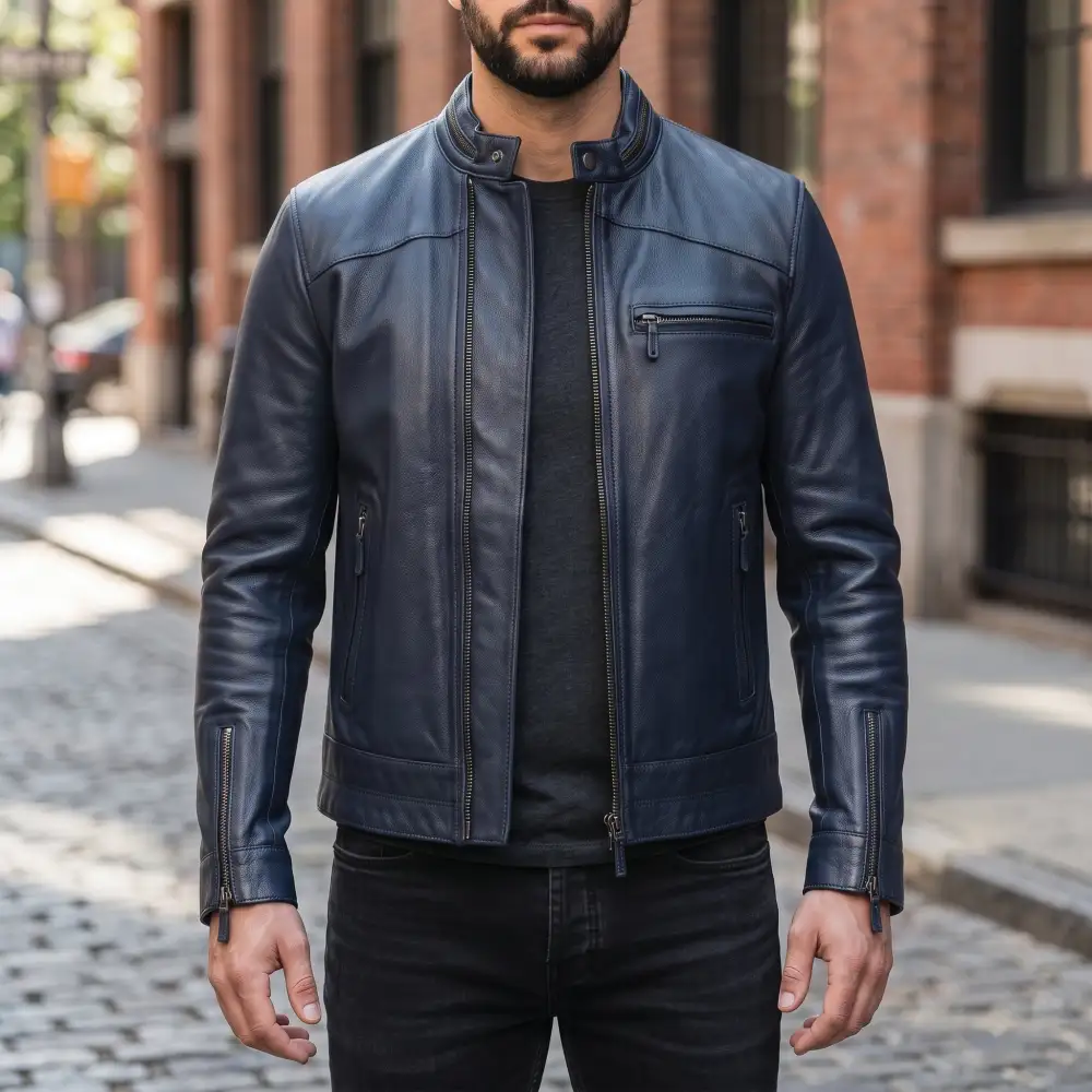 Polished Leather Biker Motorcycle Multi Pocket Jacket