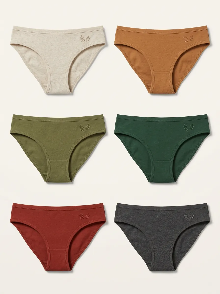 Women's Minimal Leaf Embroidered Mid-Rise Brief Set