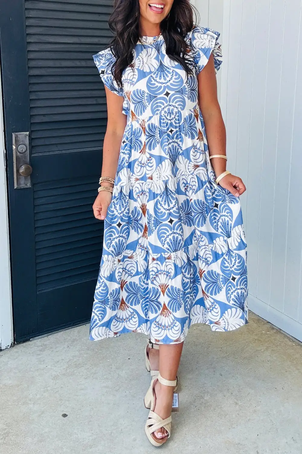 Soft Touch Printed Flutter Sleeve Dress