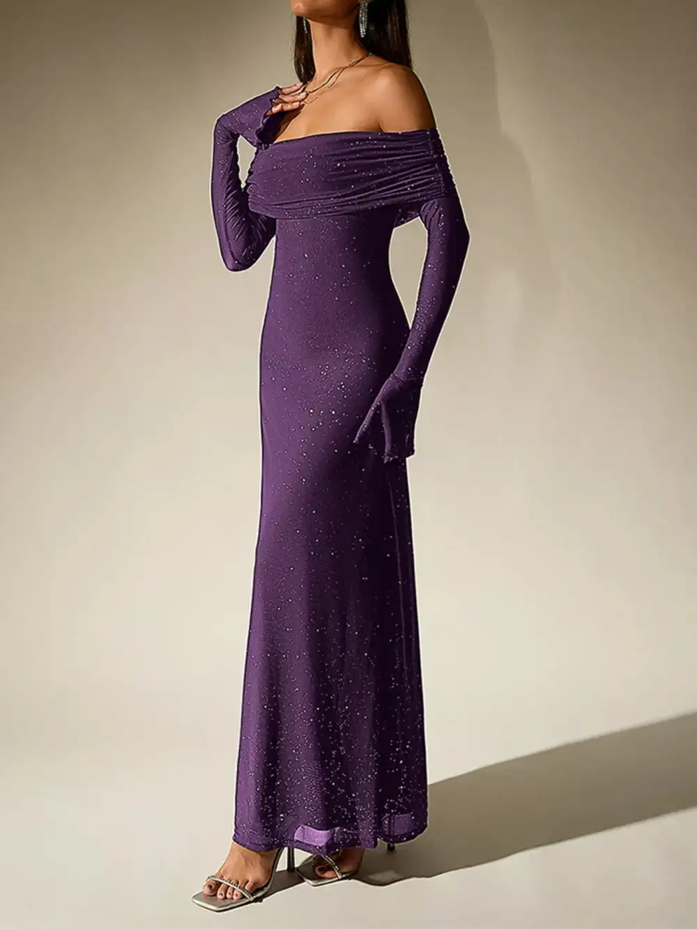 Relaxed Shape Glitter Maxi Dress