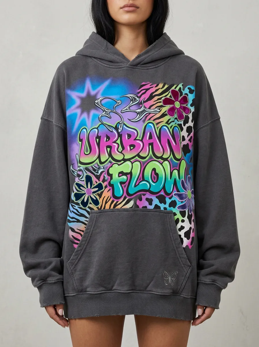 Unisex Streetwear Graffiti Animal-Graphic Hoodie