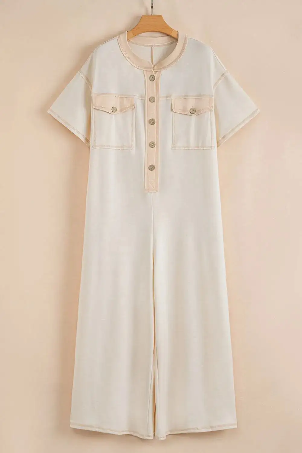 Pocket Front Short Sleeve Wide Leg Shorts