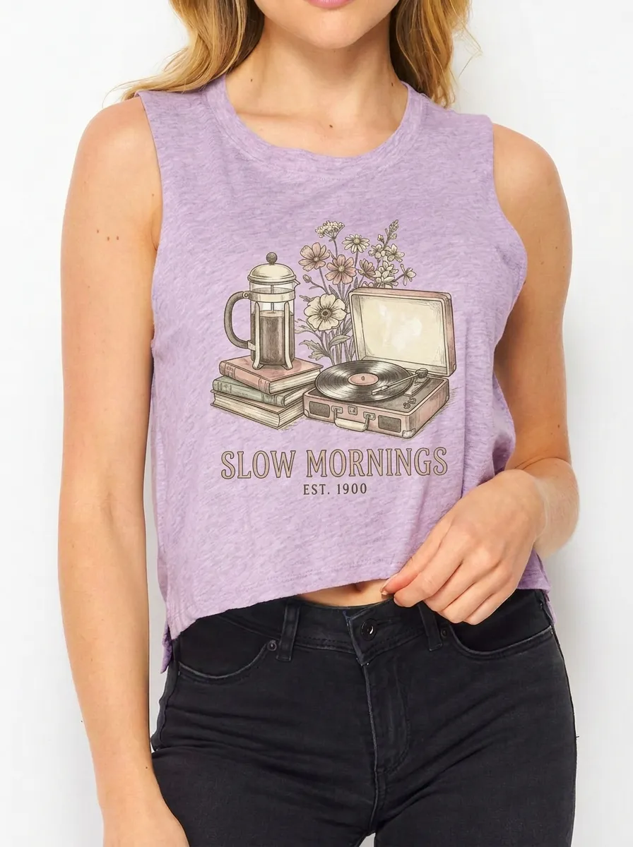 Women's Coffee Book Record Player Floral Graphic Tank Top