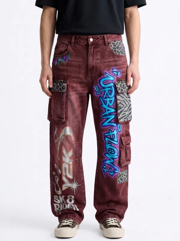 Men's Y2K Graffiti Animal Print Cargo Jeans