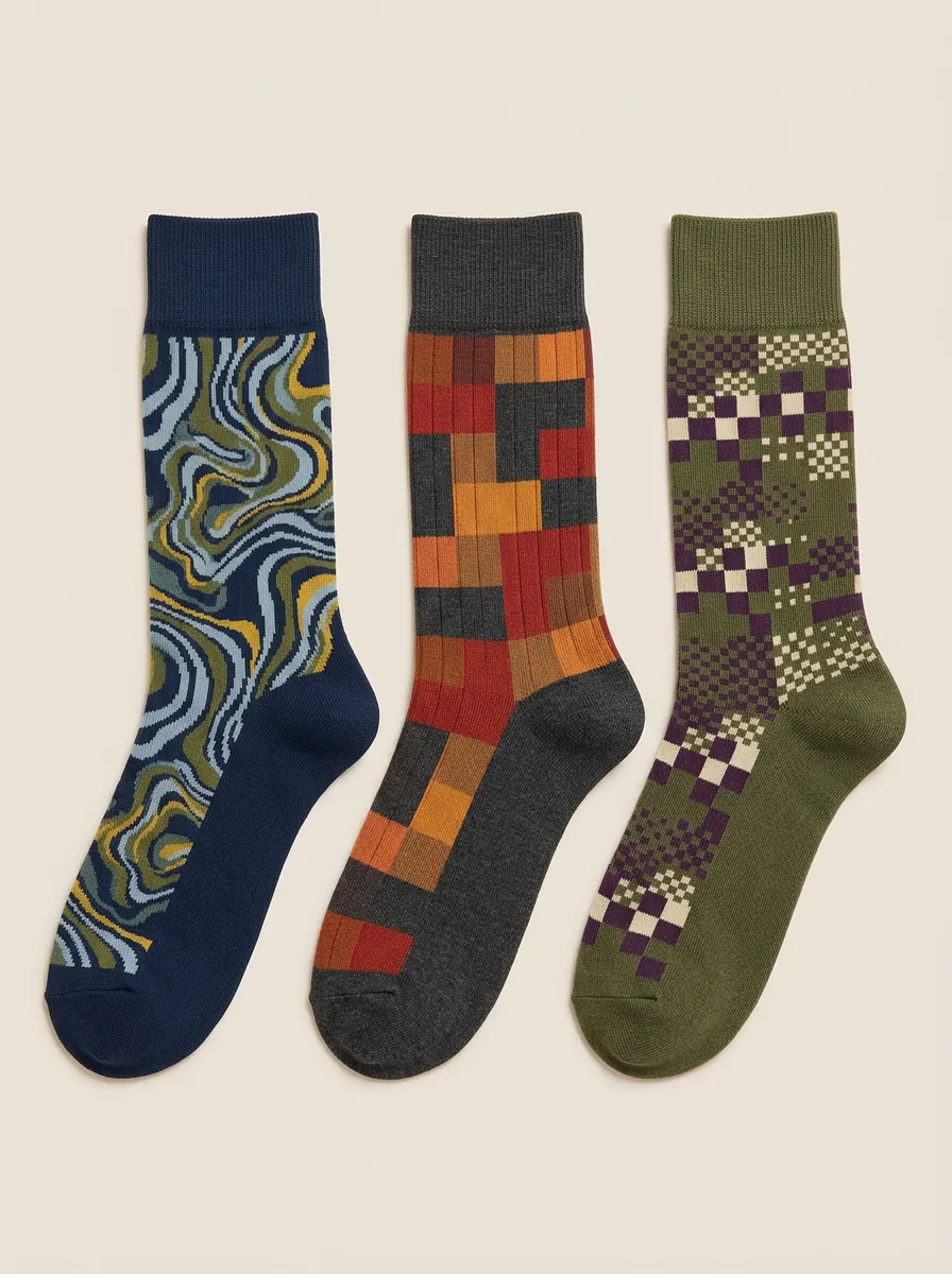 Men's Retro Abstract Geometric Printed Three Pack Socks Modern Pattern