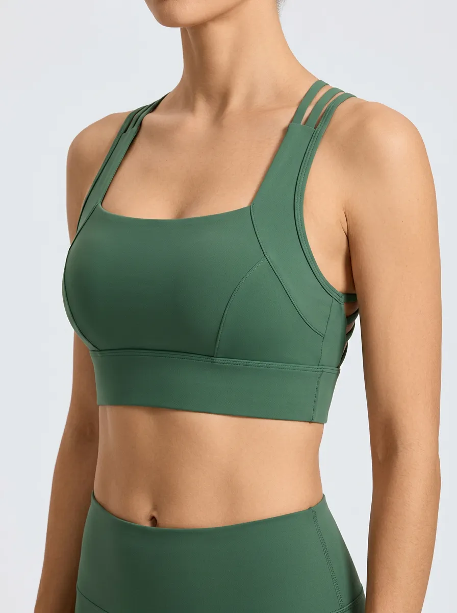Women's Studio Square Neck Strappy Back Panel Detail Sports Bra