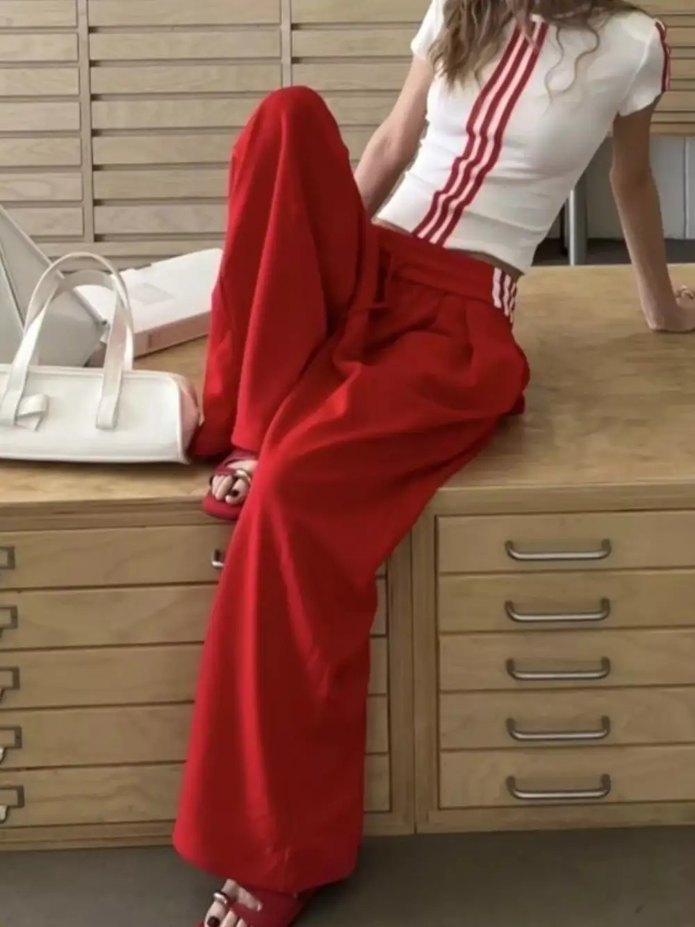 Elevated Striped Crop Top and Wide Leg Pants Set
