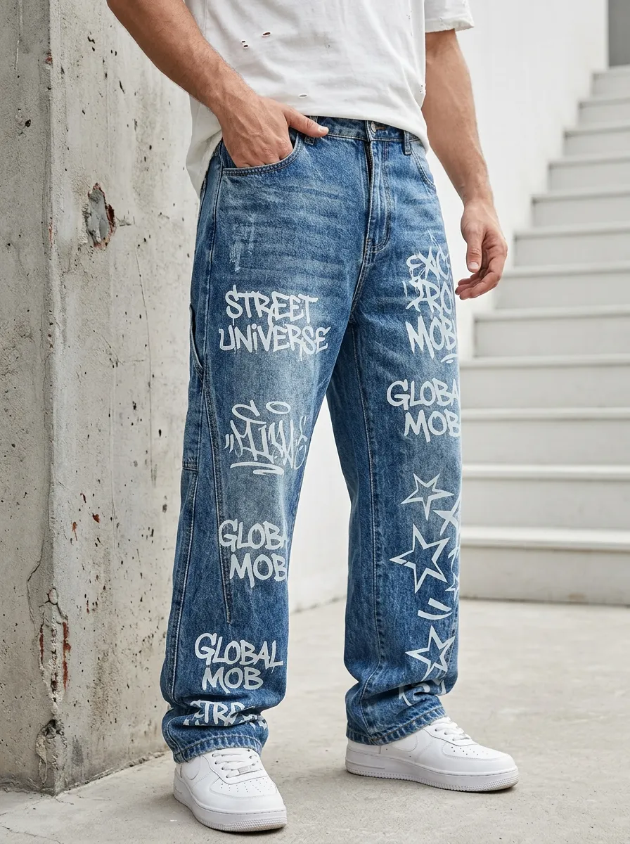 Men's Modern Streetwear Graffiti Star Jeans
