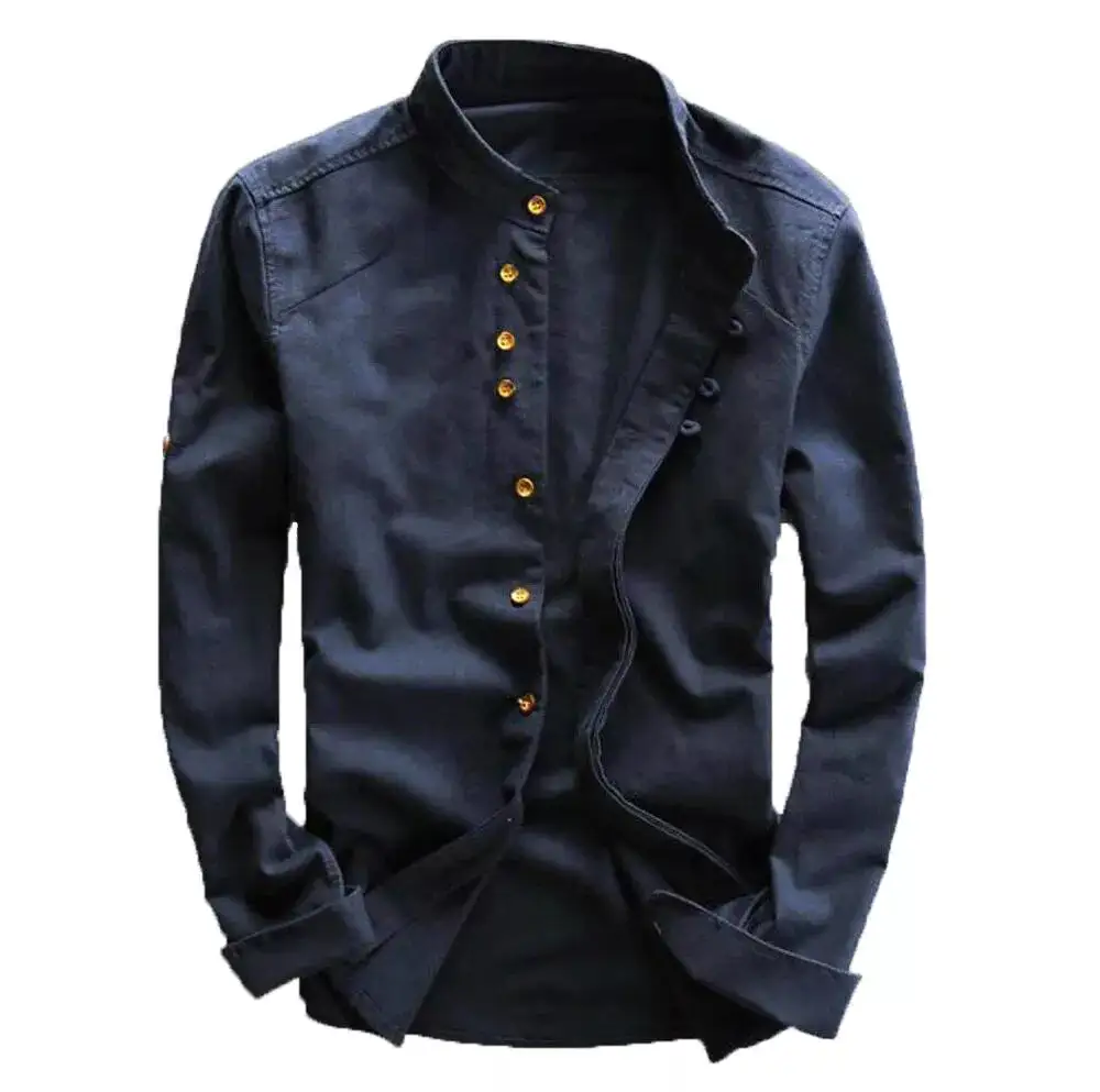 Mandarin Collar Grandad Collar Long Sleeve Casual Shirt