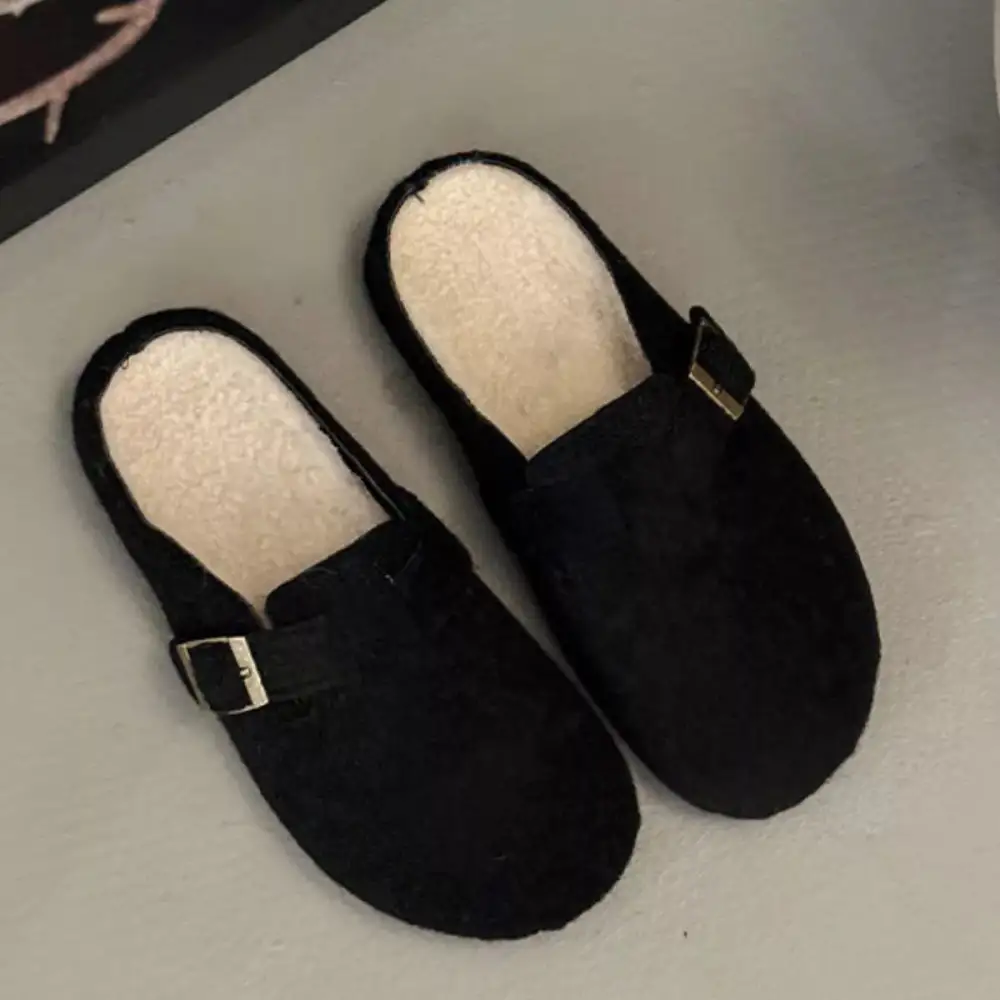 Buckle Decor Round Toe Slippers
