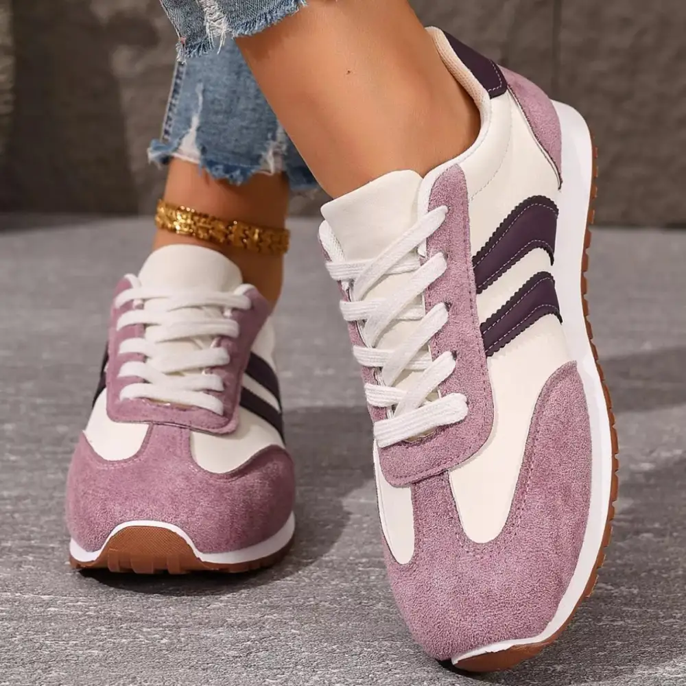 Refined Striped Lace-Up Casual Sneakers