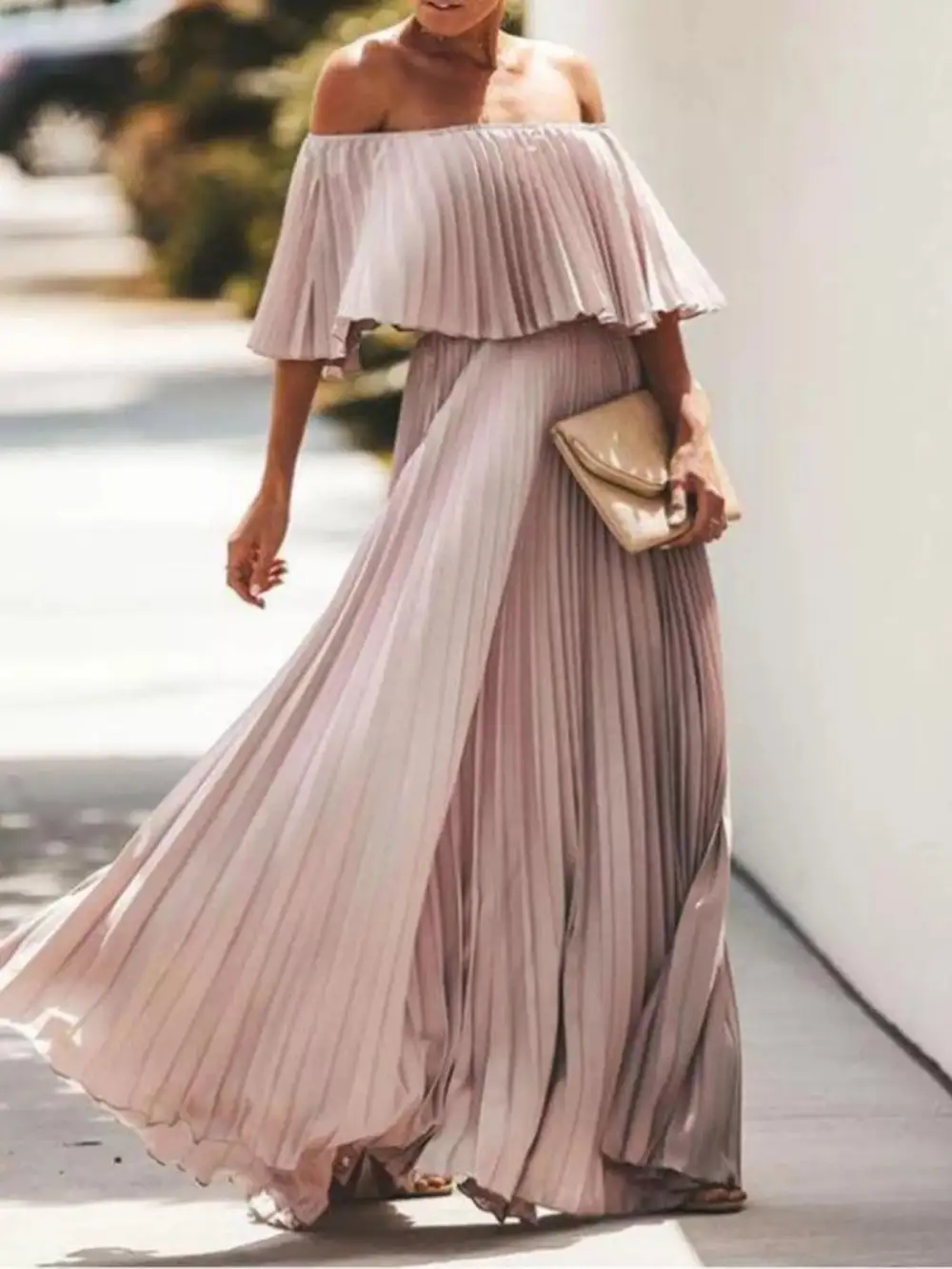 Structured Shape Pleated Maxi Dress